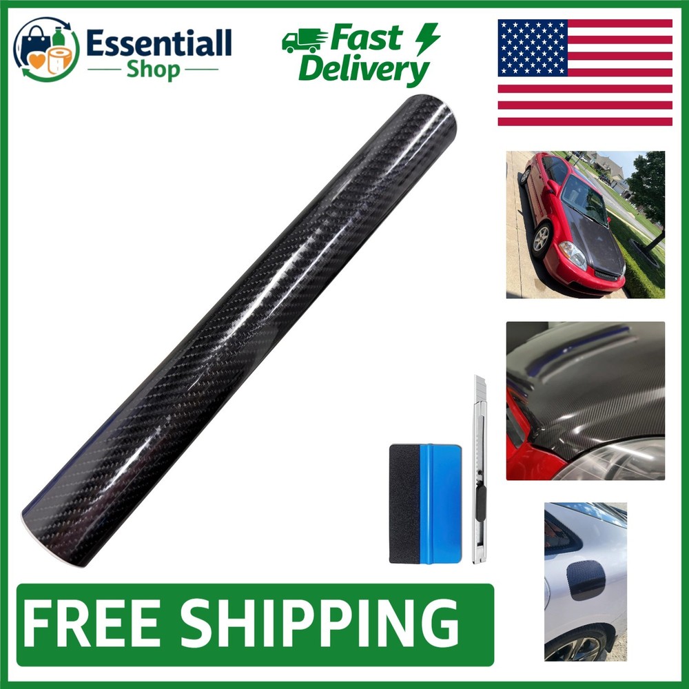 6D Gloss Black Carbon Fiber Vinyl Wrap – Perfect for Automotive Use