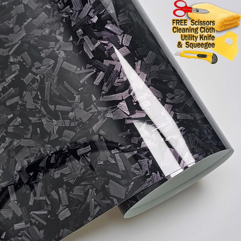 48″ x 60″ Premium Forged Black Carbon Fiber Vinyl Wrap Film High Gloss 4ft x 5ft