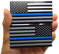 ALUMINUM Thin Blue Line Flag Decal Sticker Support Law Enforcement Police MIRROR
