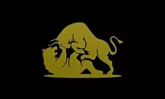 Bull Fighting Bear gold/brass vinyl decal stock market broker weatherproof USA