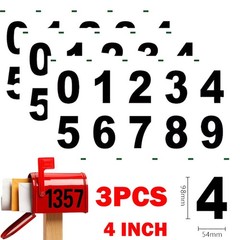 3Pcs 4inch Black Mailbox Number Reflective Digital Stickers NEW