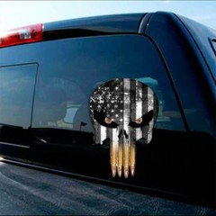 Subdued American Flag Punisher Skull Sticker Gun Bullet Bumper American Decal