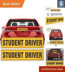 Reflective Student Driver Sign – 12″x3″ Magnetic Safety Bumper Sticker 2-Pack