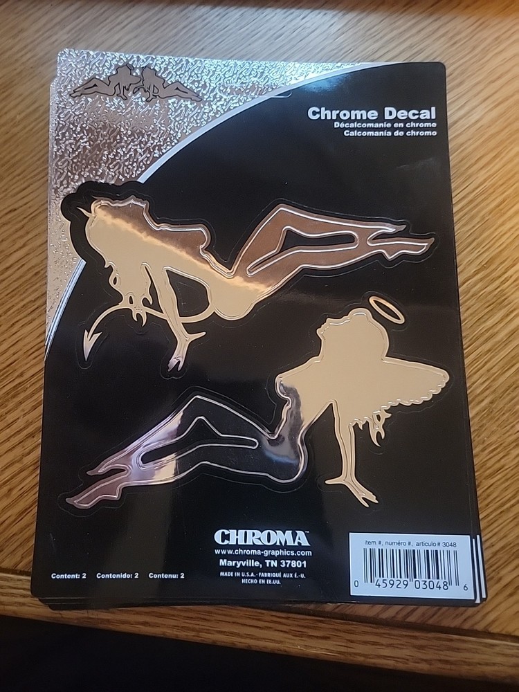 Chroma Auto Art Classic Emblemz – Chrome Angel Devil Ladies Emblem Sticker Decal