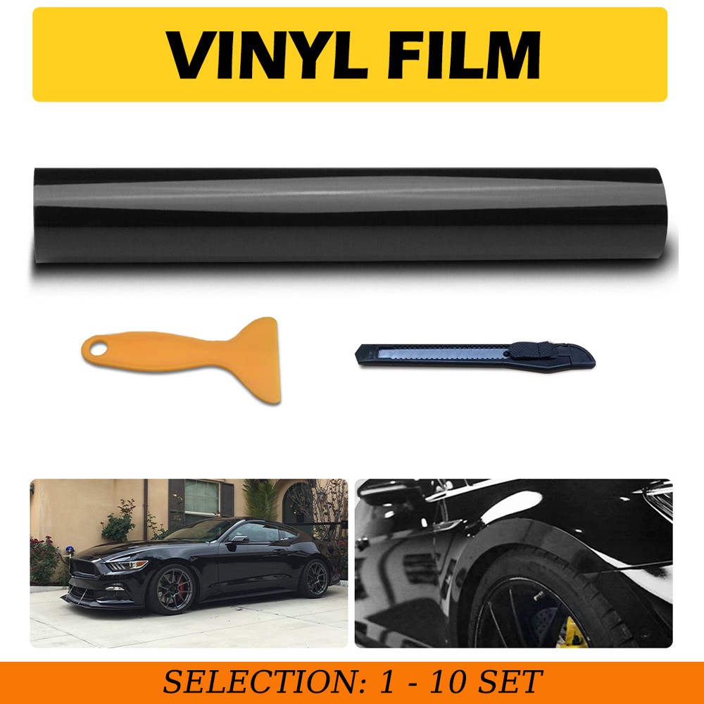 1-10 Car Vinyl Sticker Gloss Black 30cm x 1.5m Bubble Free Wrap w/ Scraper&Knife