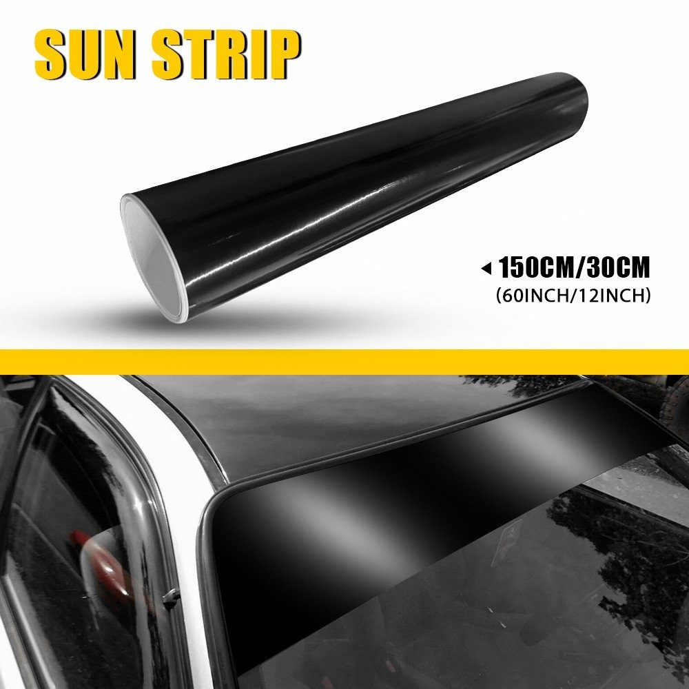 60″x12″ Black Front Sun Windshield Visor Vinyl Decal Strip Film Banner Sticker