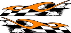 checkered flag & flame racing vinyl graphics decal sticker set 4″ x 22″ orange