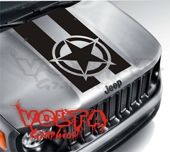 Vinyl Hood Decal Compatible with Jeep Renegade – Stripes Star Military Graphic