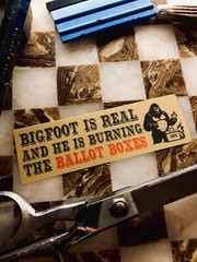 Bigfoot is Real + He is Burning The Ballot Boxes – Funny 2024 Meme Joke Sticker