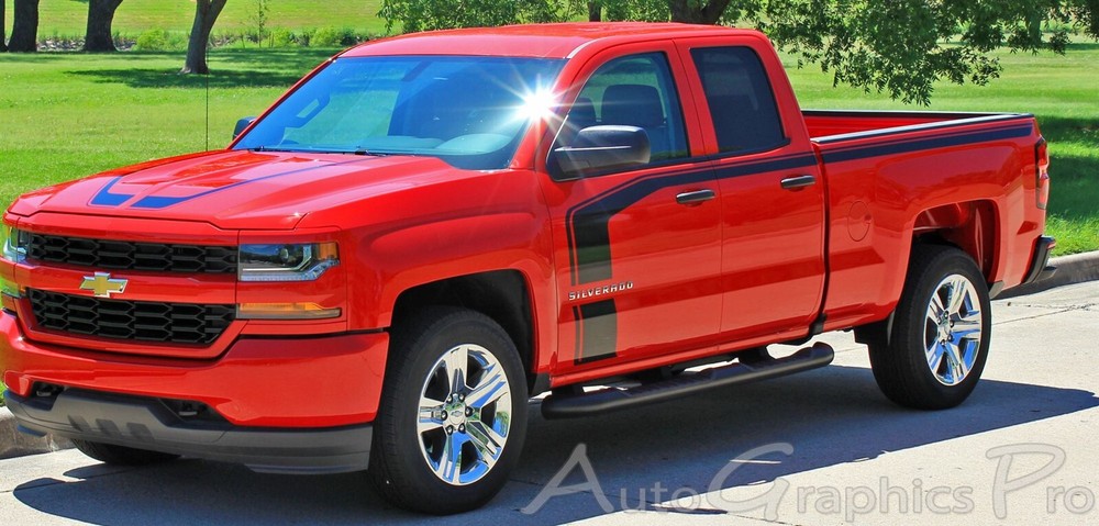 FLOW | 2016-2018 Chevy Silverado Vinyl Decals Side & Hood Stripes 3M Wet Install