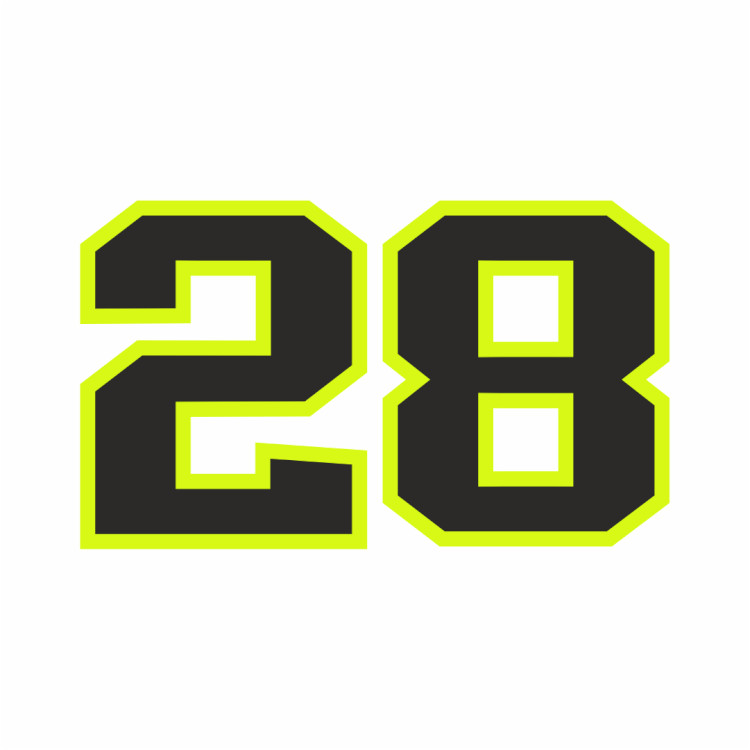 SW A Gloss Laminate sticker of the number 28 for rider Bradley Ray – Medium pair