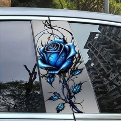 2-piece Beautiful Blue Rose Vinyl Car Creative B-pillar Protective Stickers