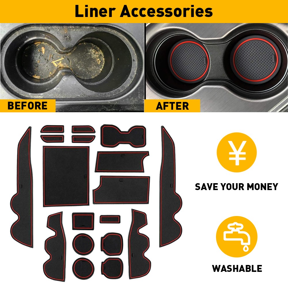 Liner Accessories For Tacoma Toyota Cup Door Console, Pocket Inserts Black/Red M