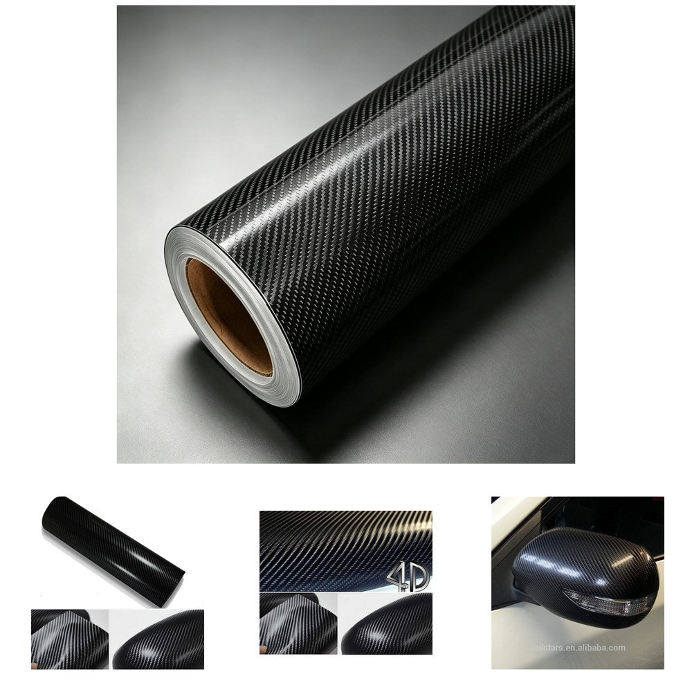 Carbon Fiber Vinyl Wrap Sticker 4D Black Bubble Free Self-Adhesive 12×60 Inches