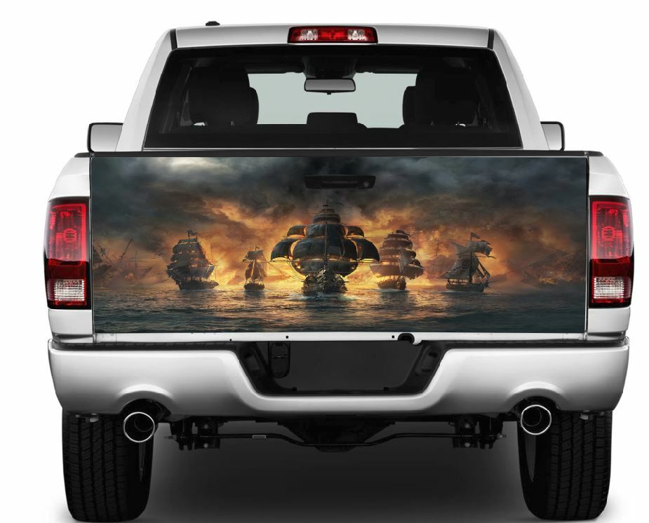 Menacing Pirate Ship Fleet Tailgate Wrap Vinyl Graphic Sticker Wrap #483X105”