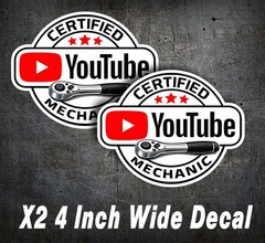 X2 Certified YouTube Mechanic Decal 4 In Window Tool Box Sticker Funny Car Truck