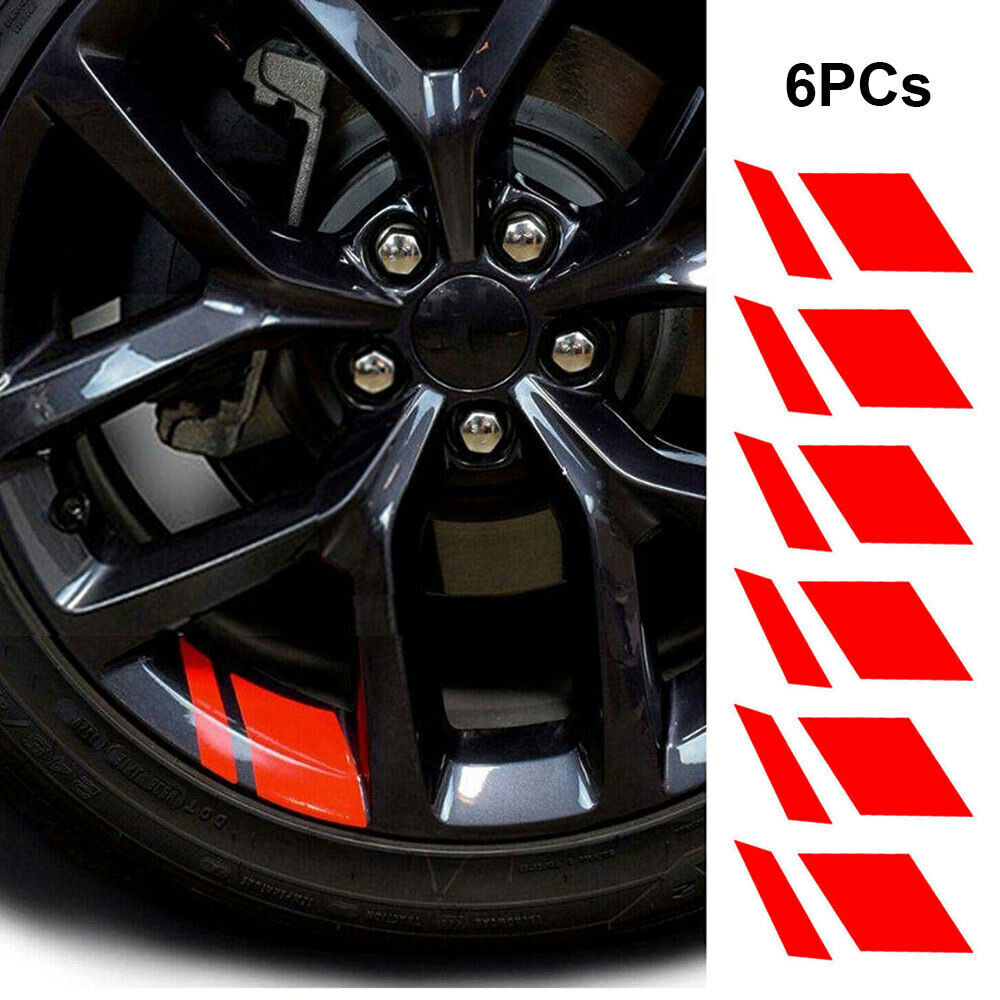 6 PCS Reflective Car Wheel Rim Vinyl Decal Sticker Accessories Red For 16″-21″