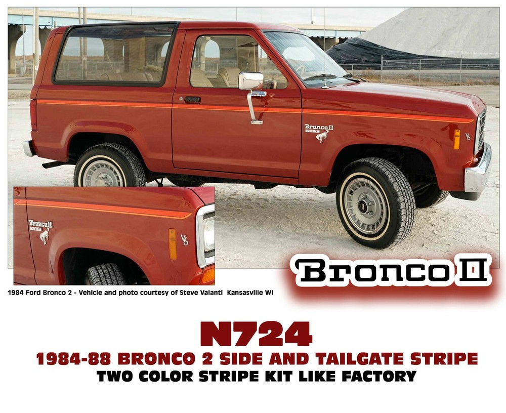 N724 1984 1988 FORD BRONCO II – DUAL LINE UPPER BODY & TAILGATE STRIPE KIT