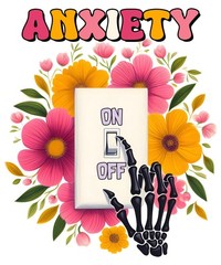 Mental Health Sticker (3 Inch) Anxiety On And Off Light Switch Flowers Wellness!