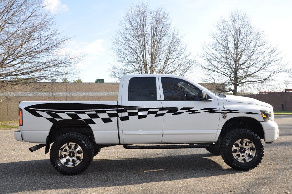 Checkered Flag Race Pickup Vinyl Decal Graphic Vehicle Truck Car SUV Semi Cab