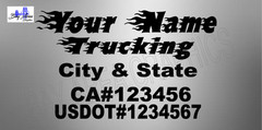 SEMI TRUCK DOOR COMMERCIAL DECALS CUSTOM FLAMES TEXT DECALS OUTDOOR VINYL X2