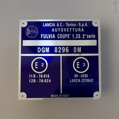 Data Plate ID Lancia Alu-Sign Fulvia Coupe 1,3 S 2. Series Id-Plate S64