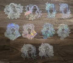 10 Decals Clear W/ Womans Face In Iridescent Silver, 5 Designs, 3.85″ Free Ship