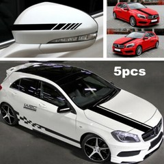 5Pcs Car Side Body Vinyl Decal Sticker Sports Racing Car Hood Long Stripe Decals