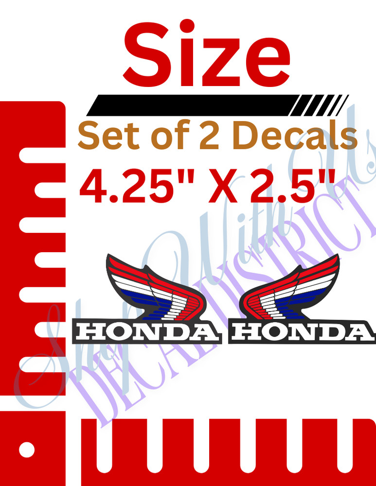 Wing Decal fits Honda Logo gas Tank fuel Sticker Decal water resistant Red blue