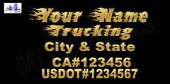 SEMI TRUCK DOOR COMMERCIAL DECALS CUSTOM FLAMES TEXT DECALS OUTDOOR VINYL X2