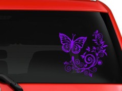 Butterfly and Flower nice design car truck SUV laptop Kitchen wall 6″ Purple