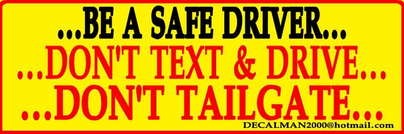 TEXTING & DRIVING. Rear window sticker. 9″ X 3″.