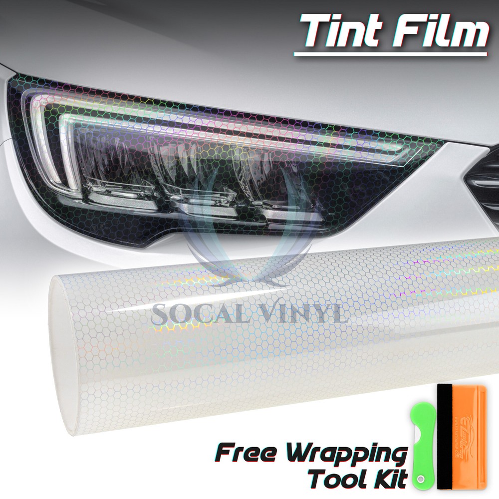 Headlight Hex Holographic Gloss Clear Taillight Tint Film Fog Sticker Honeycomb