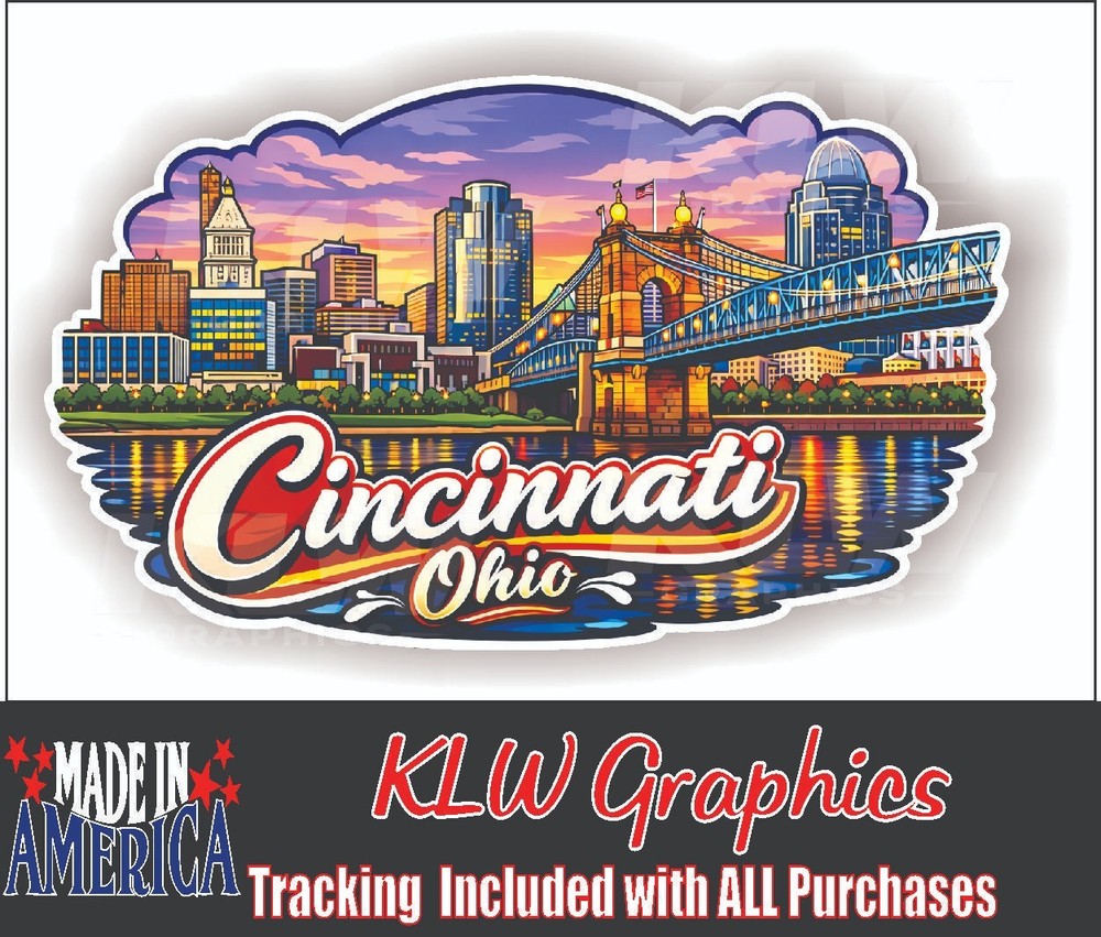 Cincinnati Ohio Skyline Vinyl Decal – Downtown Cityscape Bridge Sticker