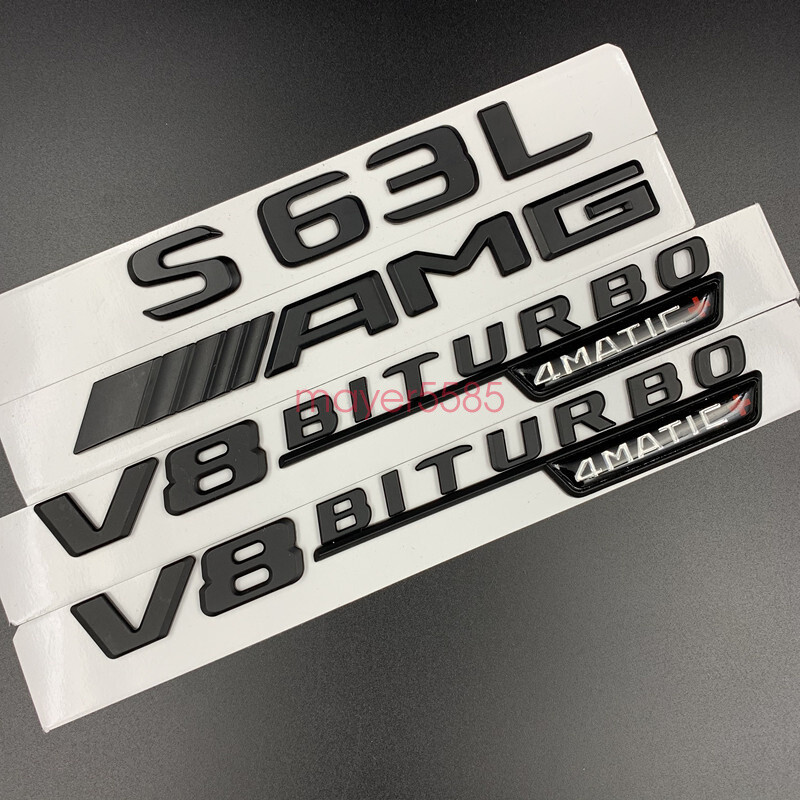 Matte black S63L AMG V8 BITURBO 4 MATIC Trunk Emblem Badge Sticker For Mercedes
