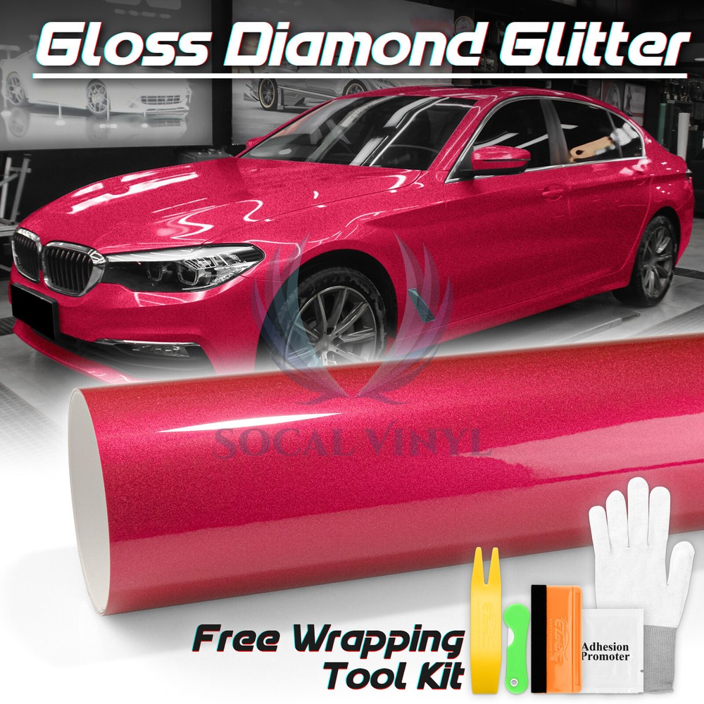 Gloss Glitter Rose Red Sparkle Metallic Car Vinyl Wrap Sticker Decal Sheet Film