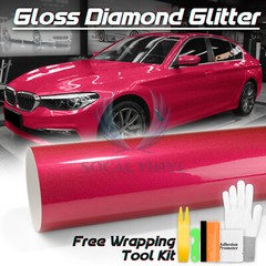 Gloss Glitter Rose Red Sparkle Metallic Car Vinyl Wrap Sticker Decal Sheet Film
