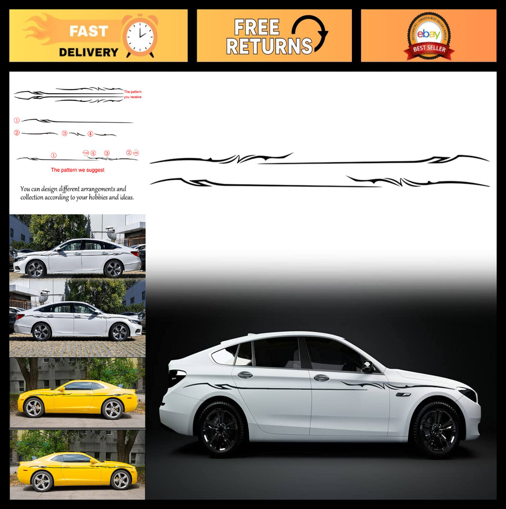 2Pcs 137.7” Universal Car Side Sticker Stripes – Racing Decal for Truck SUV Off