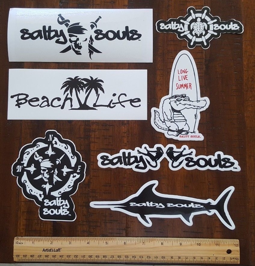 Salty Souls Sticker Decal Set of 7 Beach Sand Surf Salt Surfing Fishing Life