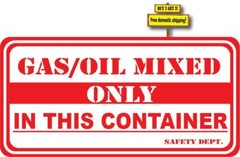 Gas/Oil Mixed Only In This Container Red/White Fuel Can Decal 3″ x 6″ p447