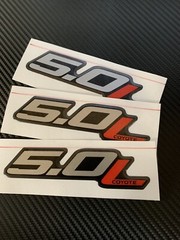 (3) Gel-coated 5.0L COYOTE emblems badges Ford F-150 4.75in Silver/red black
