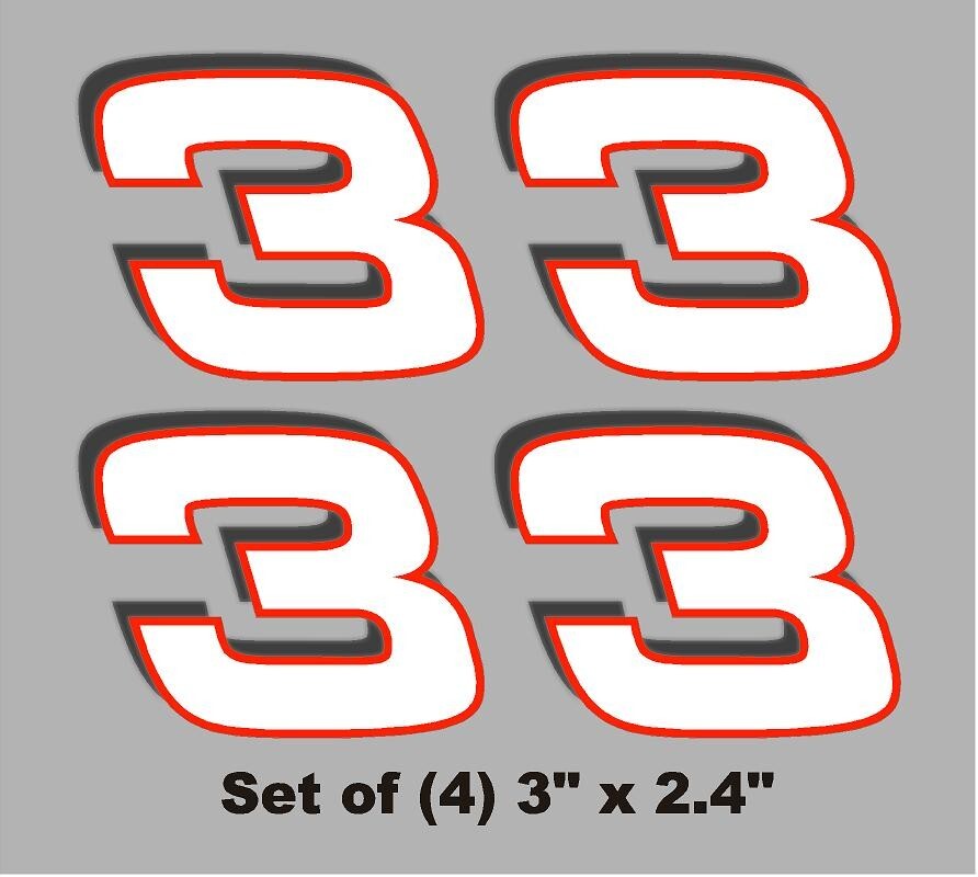 Dale Earnhardt Sr. #3 Decal 3″ Set of (4) Vinyl Decal Sticker Car Racing Nascar