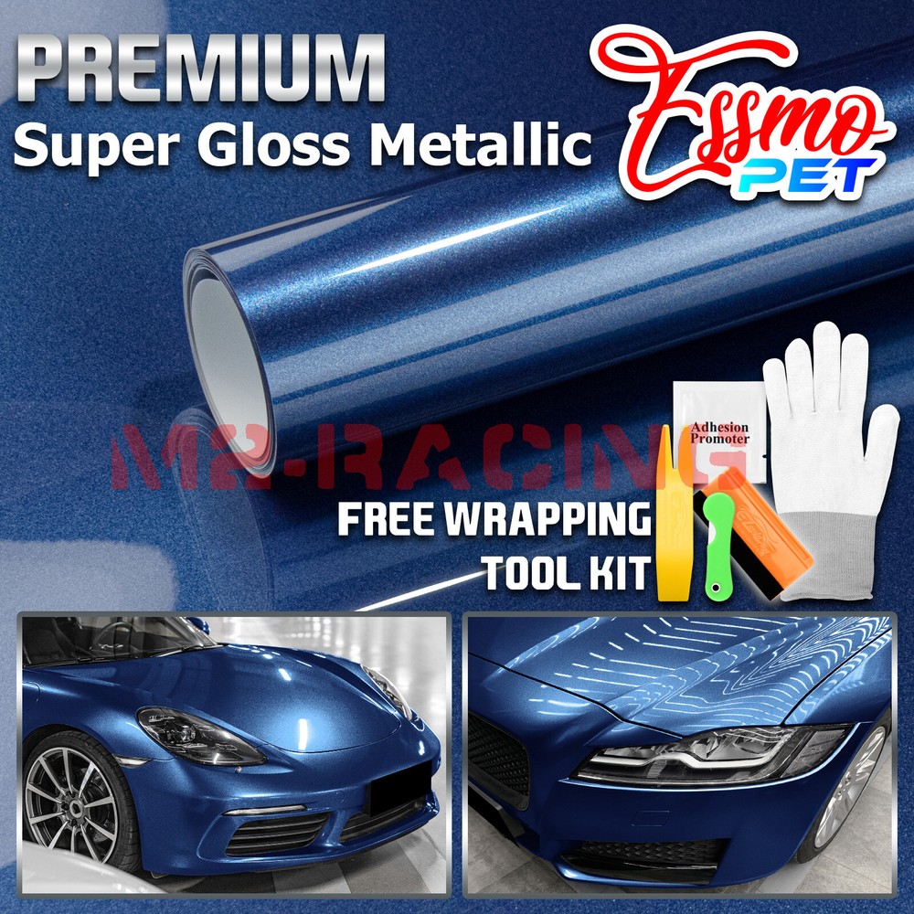 ESSMO PET Super Gloss Metallic Midnight Blue Vehicle Vinyl Wrap Decal Like Paint