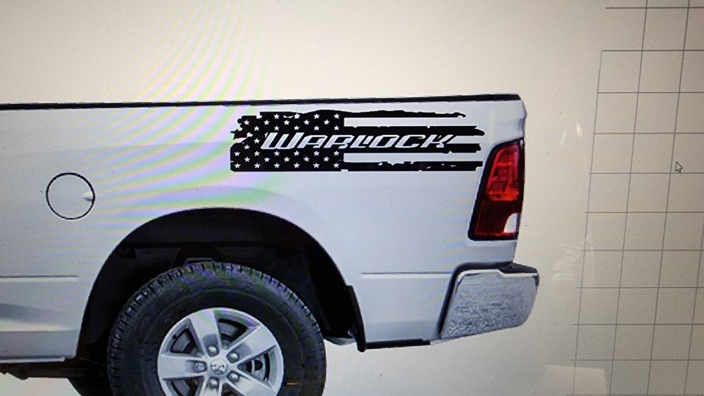 Truck WARLOCK side bed Vinyl Decals US Flag Kit . Compatible with Ram