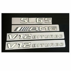Chrome SL65 AMG V12 BITURBO Trunk Fender Badges Emblems Emblem for Mercedes Benz