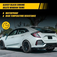 1-10Set Chrome Delete Blackout Window Trim for Honda Civic 17-2021 Glossy Black