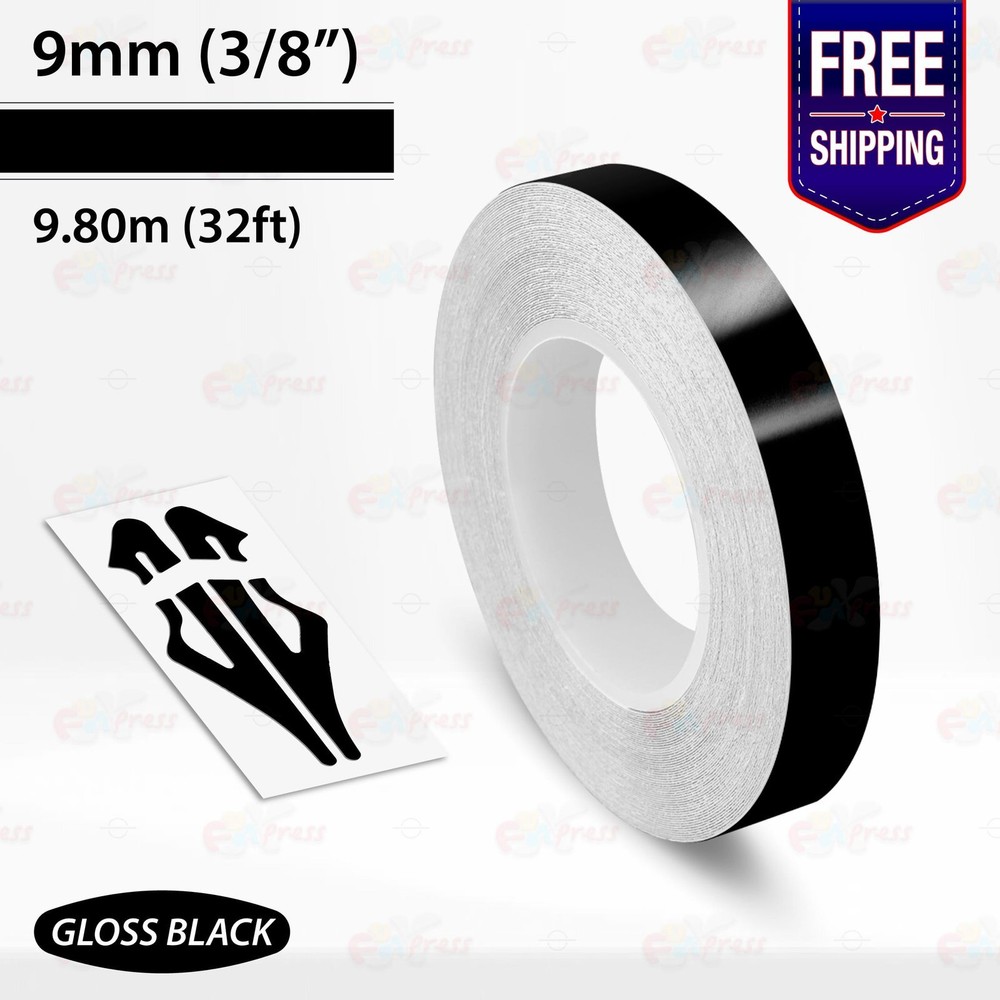 GLOSS BLACK 3/8″ PIN STRIPE Car Model Motorcycle Decal TAPE Vinyl Sticker 9mm