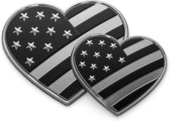 Stylish Black Chrome Heart Flag Emblem Decals – 2 Pack for Proud Car Owners