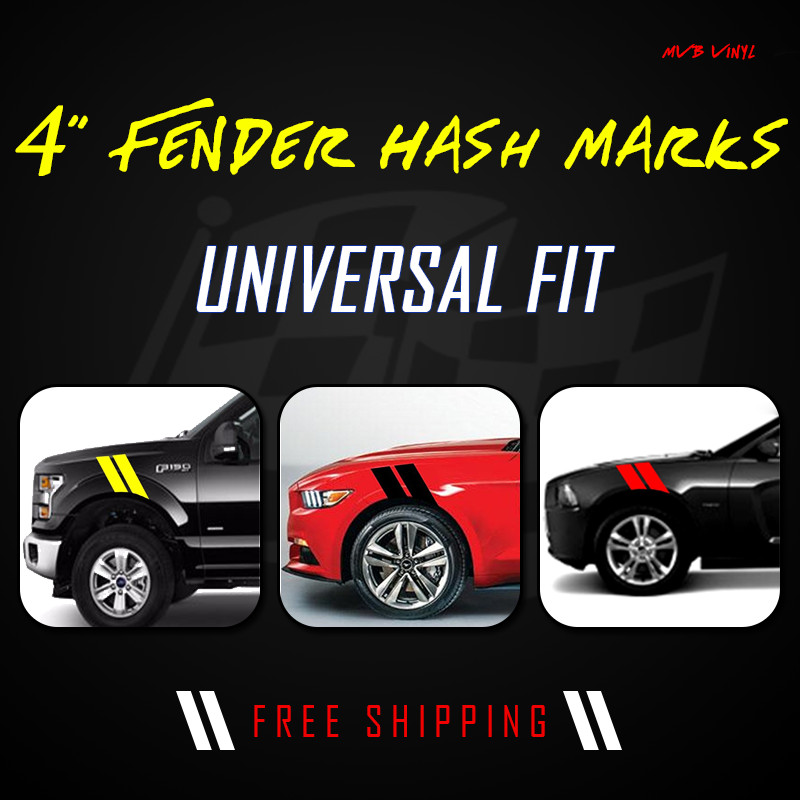 4″ Fender Hash Stripes Marks Vinyl Decal Graphics | Universal Fit New: Chrome
