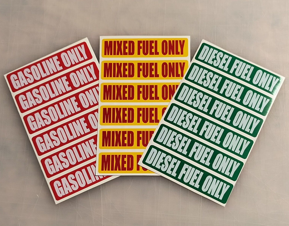 3 6-packs DIESEL FUEL ONLY | MIXED FUEL | GASOLINE ONLY Vinyl Stickers Decals